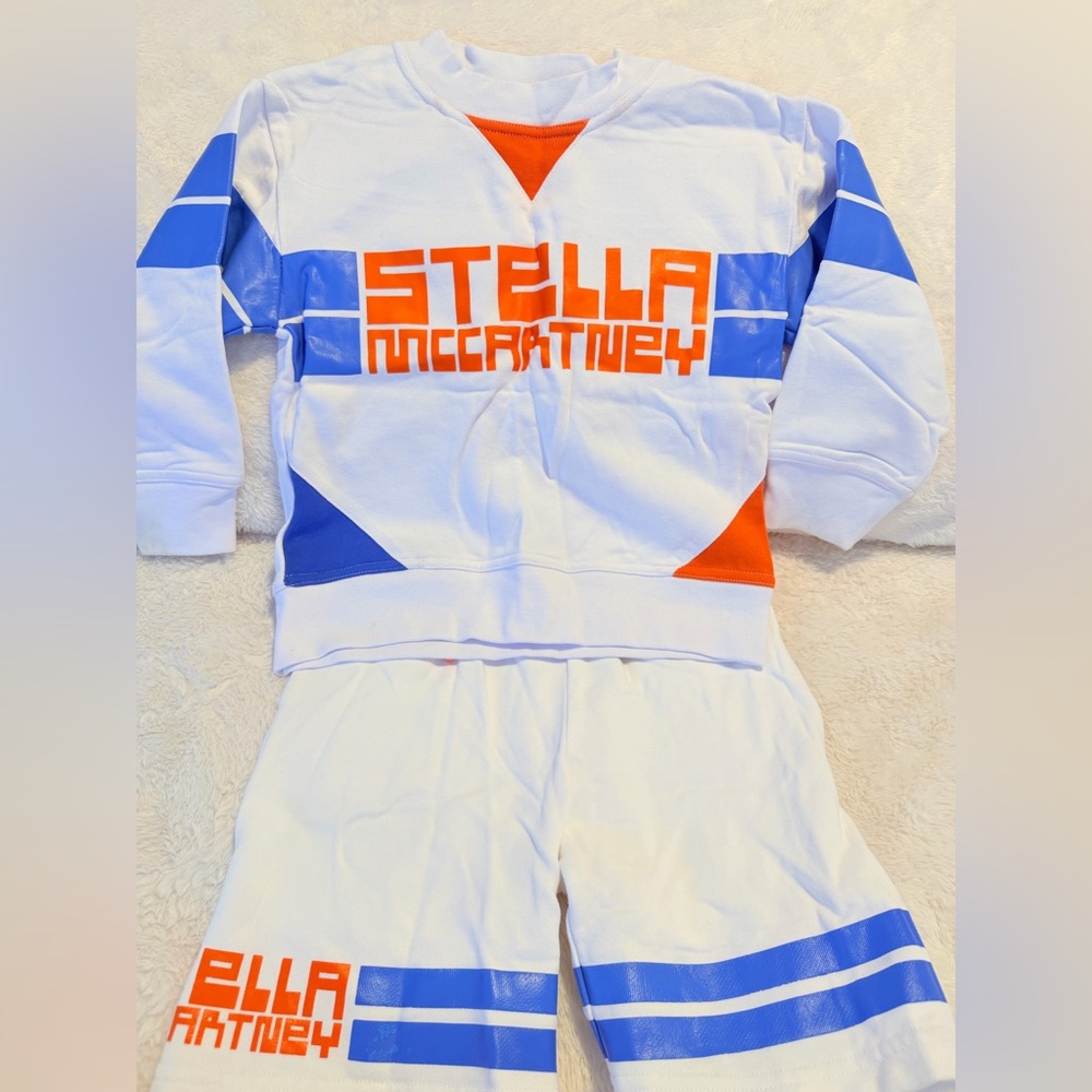 Stella McCartney Kids crewneck-shorts Set - White, Blue, and Orange (Size 4)